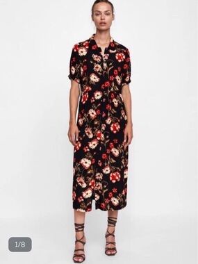 Zara Black Floral Midi Dress